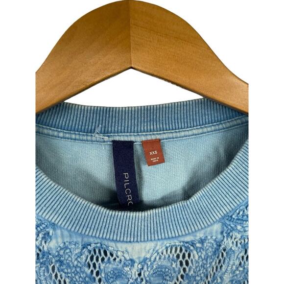 Anthropologie Pilcro Washed eyelet sweatshirt Blue Embroidery XS - Picture 3 of 8